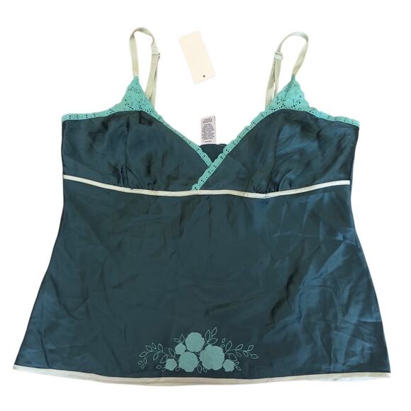 Vintage Y2K‎ Silk Floral GAP Tank Top Green Size Large Babydoll - Picture 9 of 11